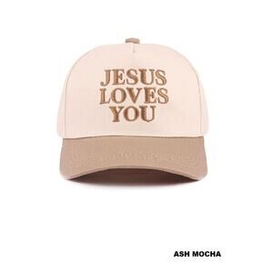 ZENANA CHRISTIAN JESUS LOVES YOU TWO TONE COTTON HAT CAP TAN NEW CASUAL SUMMER